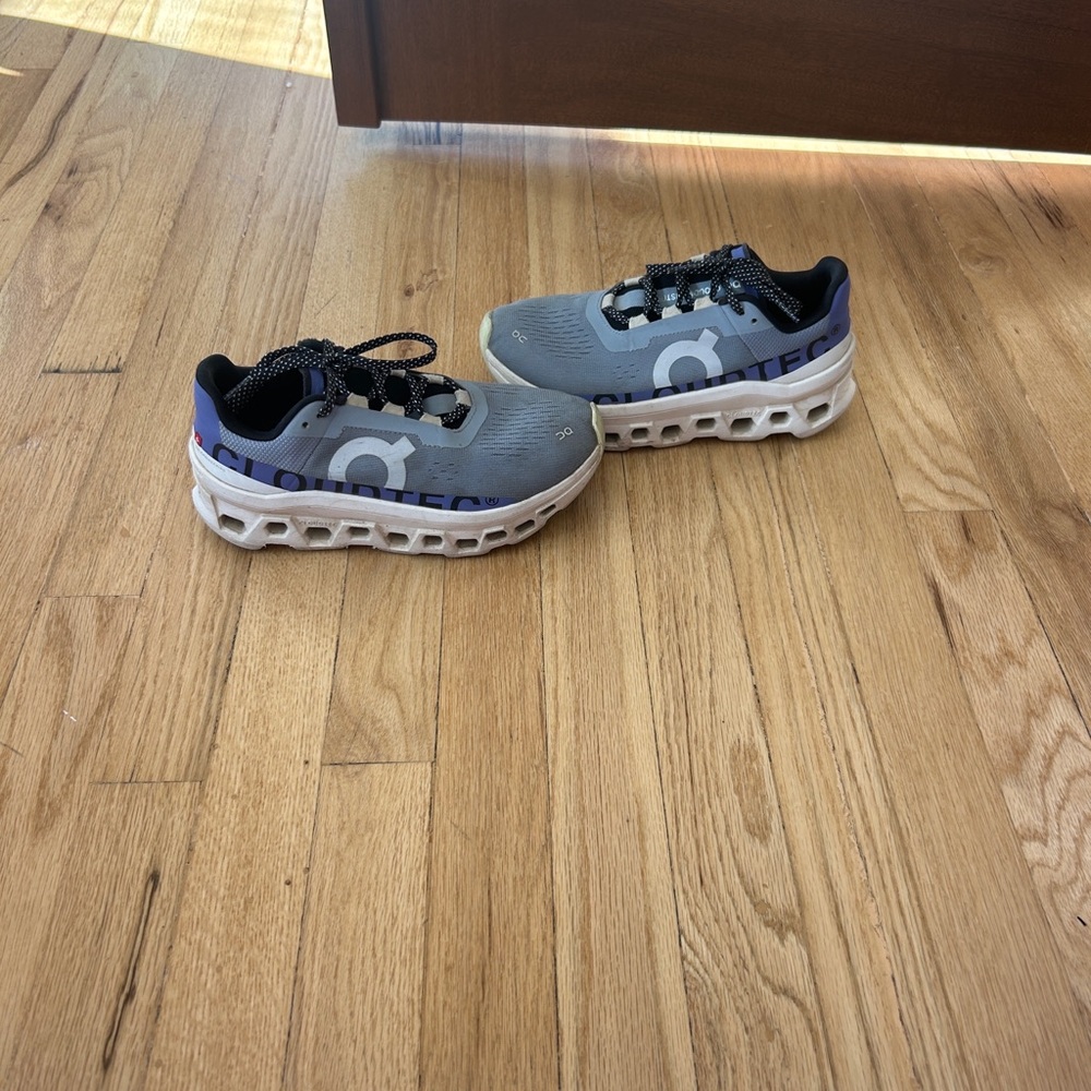 On Running Gray and Blue Athletic Shoes